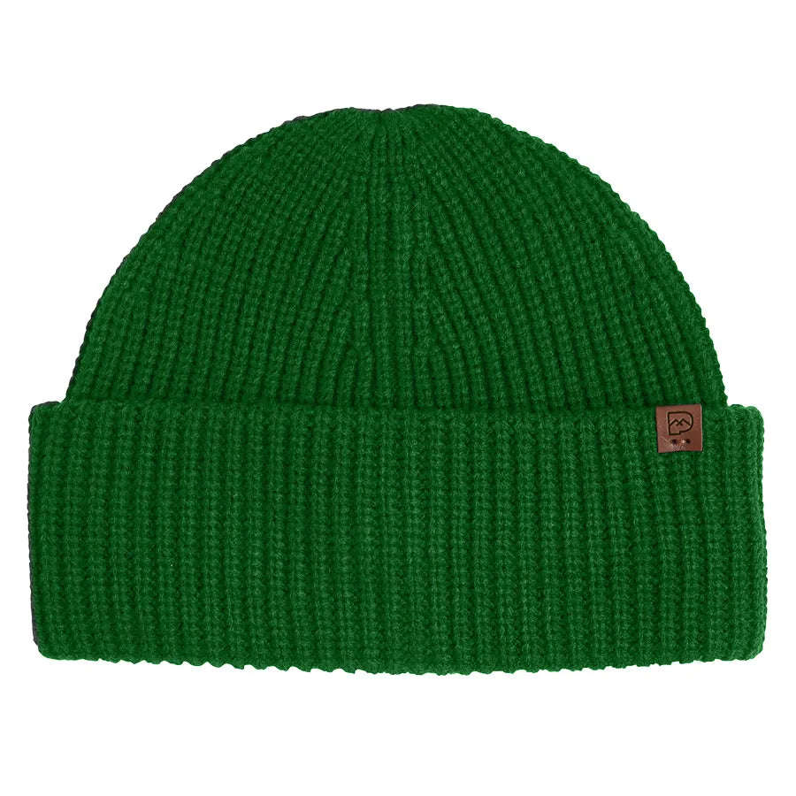 Strick Beanie mit Leder-Batch grün