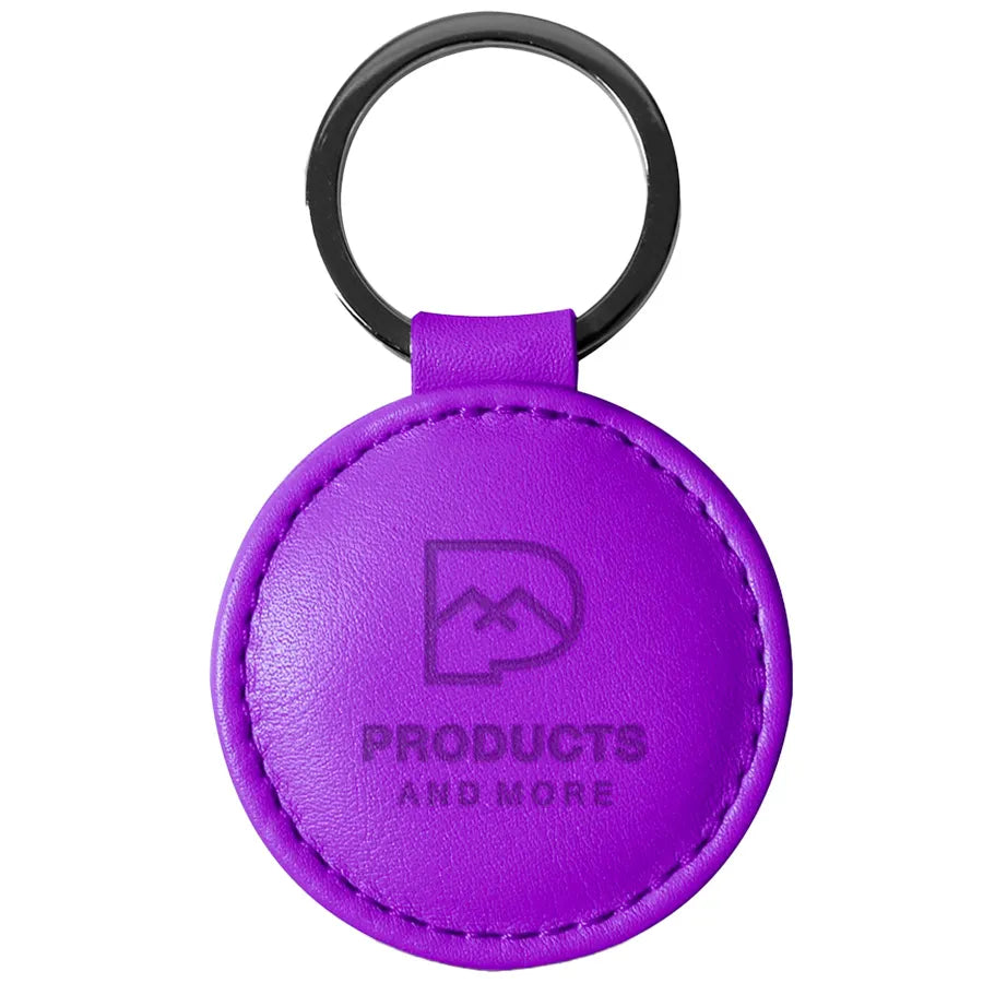 Schlüsselanhänger rund Leder, purpel